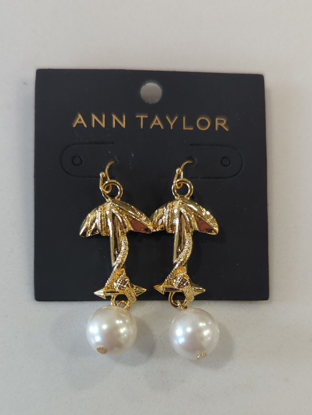 Ann Taylor Gold Tree and Snake Design Drop Earrings with Pearl Dangles